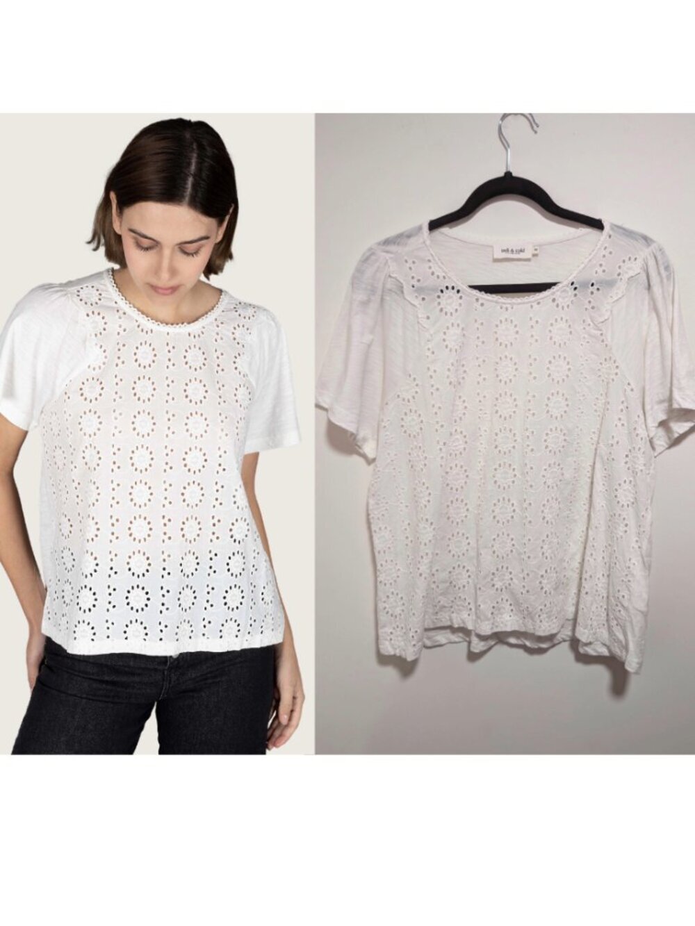 Indi & Cold | Embroidered Eyelet Mixed Media Tee In White